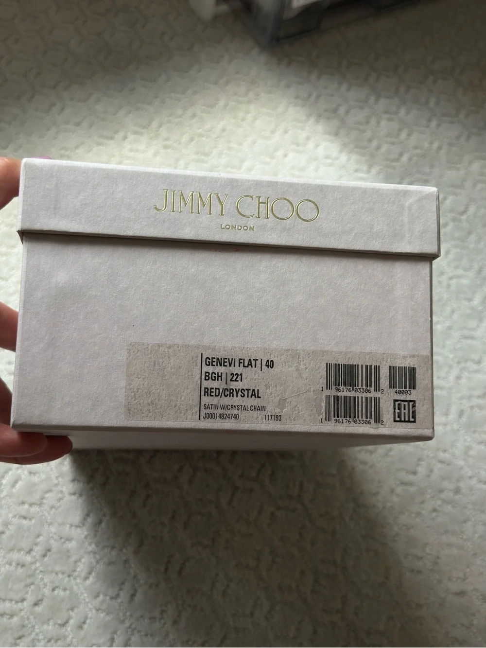 Jimmy Choo Red Satin Pointed Flats with Crystal Cross Straps. Size 40 - Picture 5 of 6